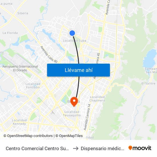 Centro Comercial Centro Suba (Av. Suba - Kr 91) to Dispensario médico Fuerza Aérea map
