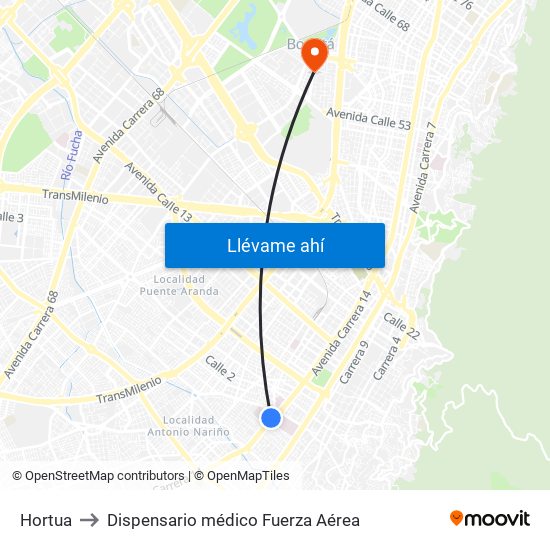 Hortua to Dispensario médico Fuerza Aérea map
