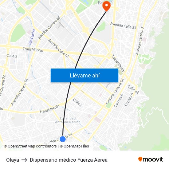 Olaya to Dispensario médico Fuerza Aérea map