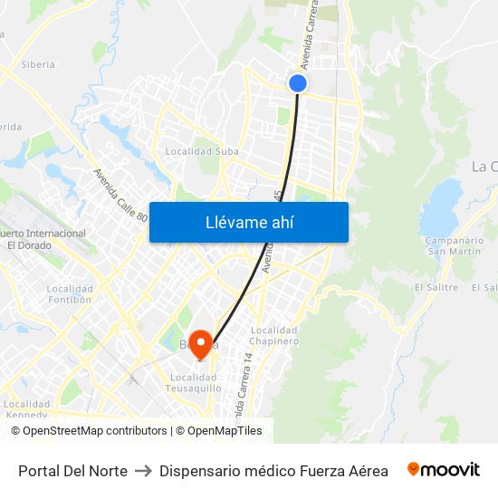 Portal Del Norte to Dispensario médico Fuerza Aérea map
