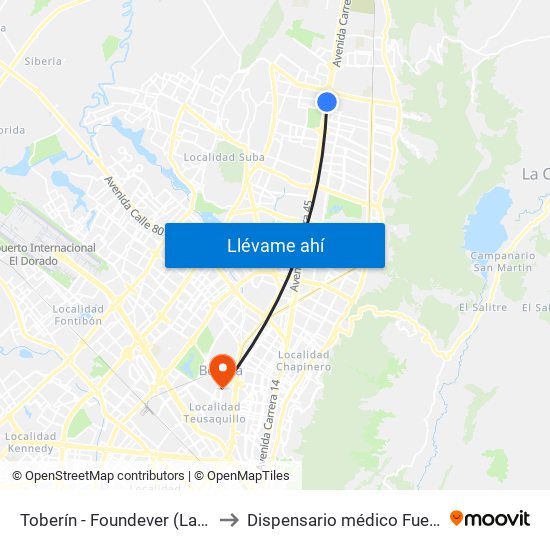 Toberín - Foundever (Lado Norte) to Dispensario médico Fuerza Aérea map