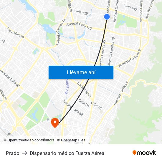 Prado to Dispensario médico Fuerza Aérea map