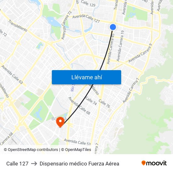 Calle 127 to Dispensario médico Fuerza Aérea map