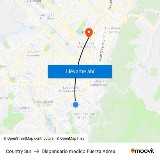 Country Sur to Dispensario médico Fuerza Aérea map
