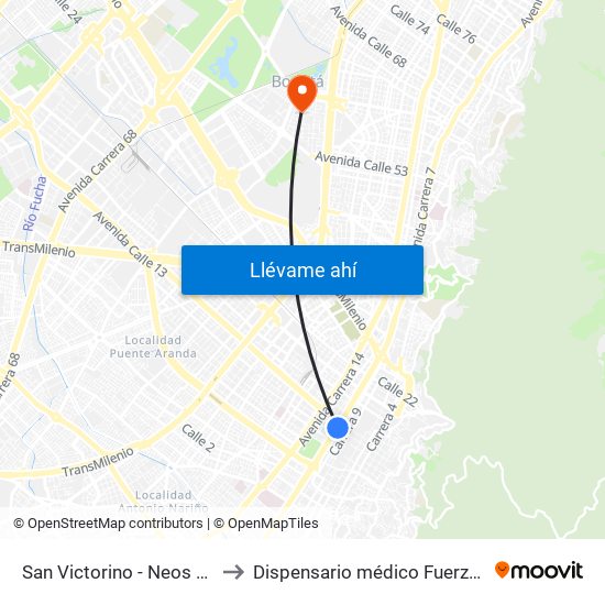 San Victorino - Neos Centro to Dispensario médico Fuerza Aérea map