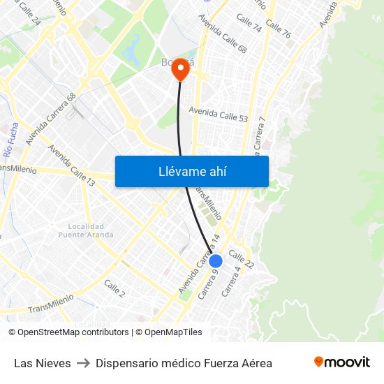 Las Nieves to Dispensario médico Fuerza Aérea map