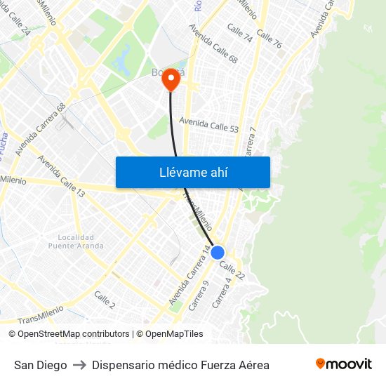 San Diego to Dispensario médico Fuerza Aérea map