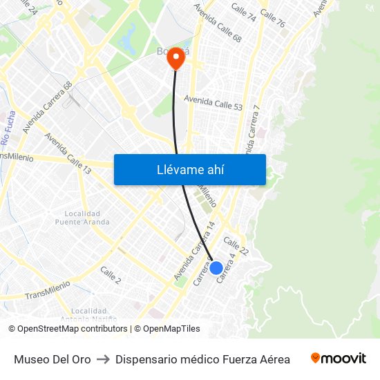 Museo Del Oro to Dispensario médico Fuerza Aérea map