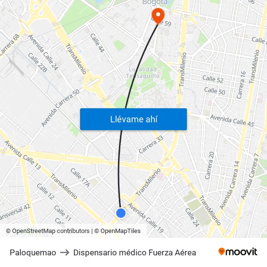 Paloquemao to Dispensario médico Fuerza Aérea map
