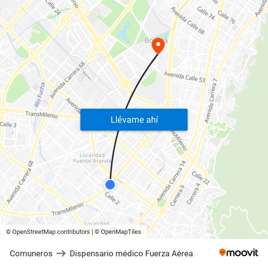 Comuneros to Dispensario médico Fuerza Aérea map