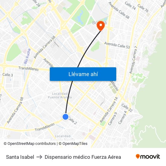 Santa Isabel to Dispensario médico Fuerza Aérea map