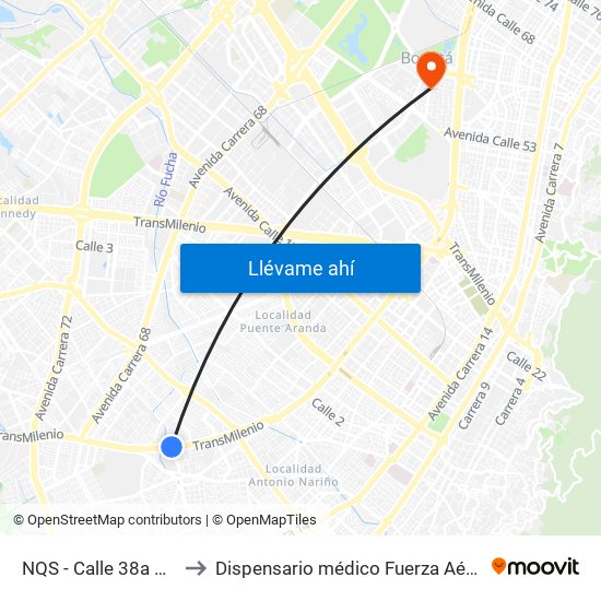 NQS - Calle 38a Sur to Dispensario médico Fuerza Aérea map