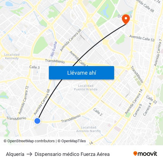 Alquería to Dispensario médico Fuerza Aérea map