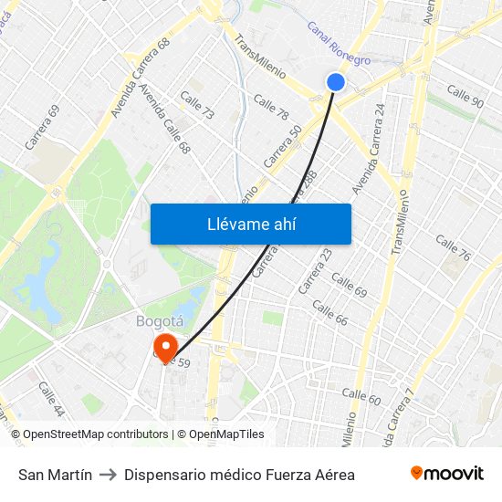 San Martín to Dispensario médico Fuerza Aérea map