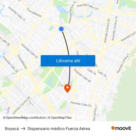 Boyacá to Dispensario médico Fuerza Aérea map