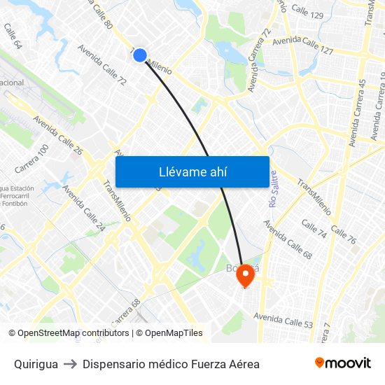 Quirigua to Dispensario médico Fuerza Aérea map