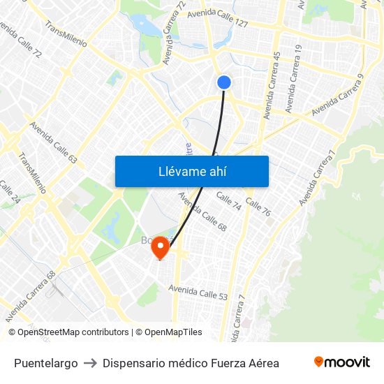 Puentelargo to Dispensario médico Fuerza Aérea map