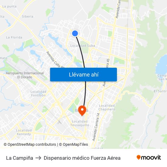 La Campiña to Dispensario médico Fuerza Aérea map