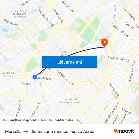 Marsella to Dispensario médico Fuerza Aérea map