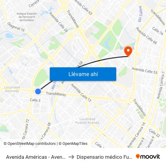 Avenida Américas - Avenida Boyacá to Dispensario médico Fuerza Aérea map