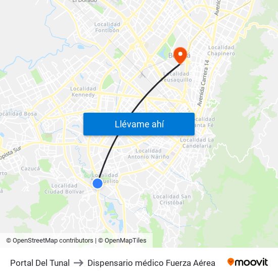 Portal Del Tunal to Dispensario médico Fuerza Aérea map