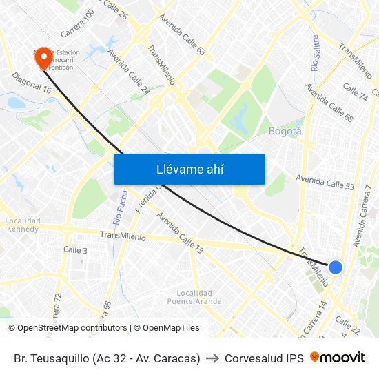 Br. Teusaquillo (Ac 32 - Av. Caracas) to Corvesalud IPS map