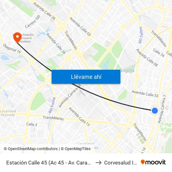Estación Calle 45 (Ac 45 - Av. Caracas) to Corvesalud IPS map