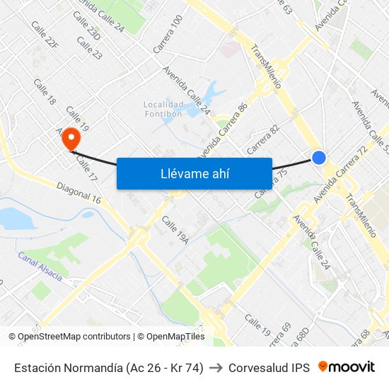 Estación Normandía (Ac 26 - Kr 74) to Corvesalud IPS map