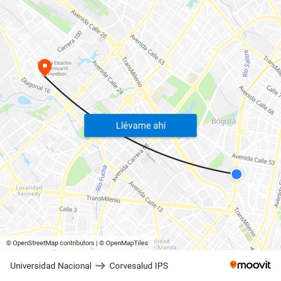 Universidad Nacional to Corvesalud IPS map