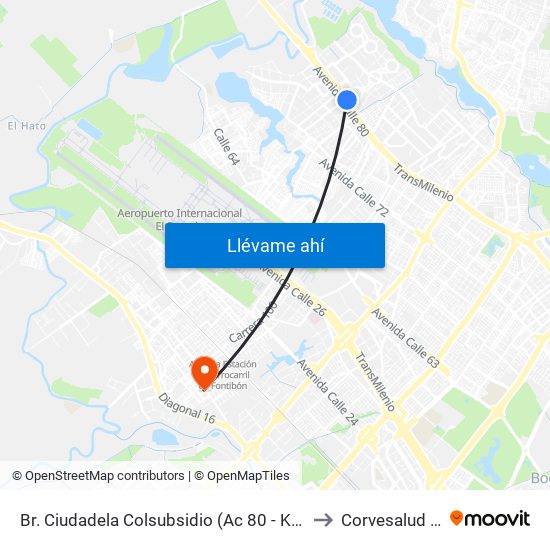 Br. Ciudadela Colsubsidio (Ac 80 - Kr 112a) to Corvesalud IPS map