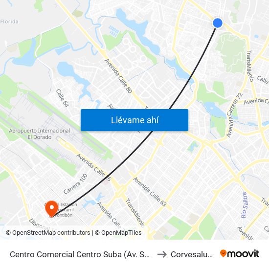 Centro Comercial Centro Suba (Av. Suba - Kr 91) to Corvesalud IPS map