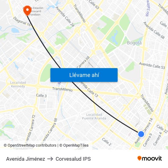 Avenida Jiménez to Corvesalud IPS map