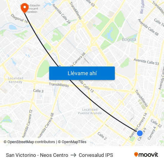 San Victorino - Neos Centro to Corvesalud IPS map