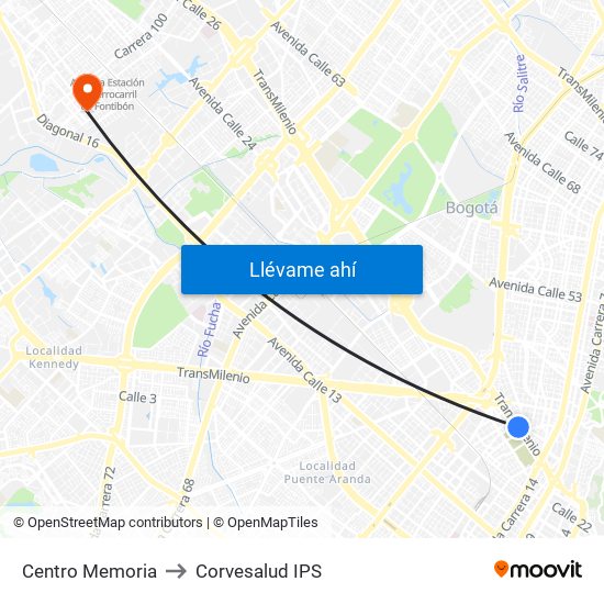 Centro Memoria to Corvesalud IPS map