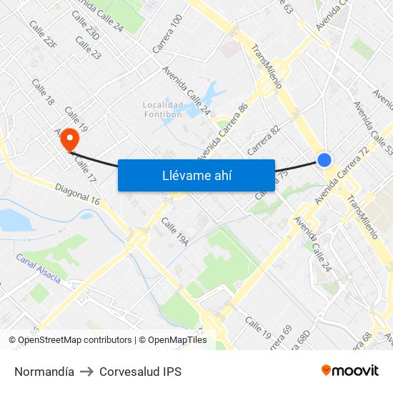 Normandía to Corvesalud IPS map