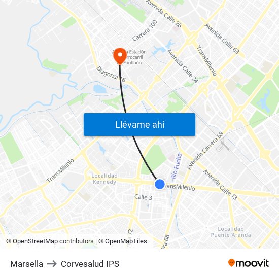 Marsella to Corvesalud IPS map