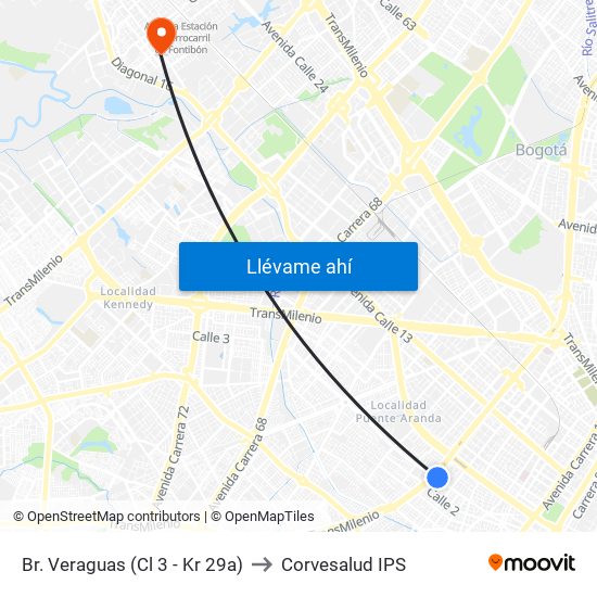 Br. Veraguas (Cl 3 - Kr 29a) to Corvesalud IPS map