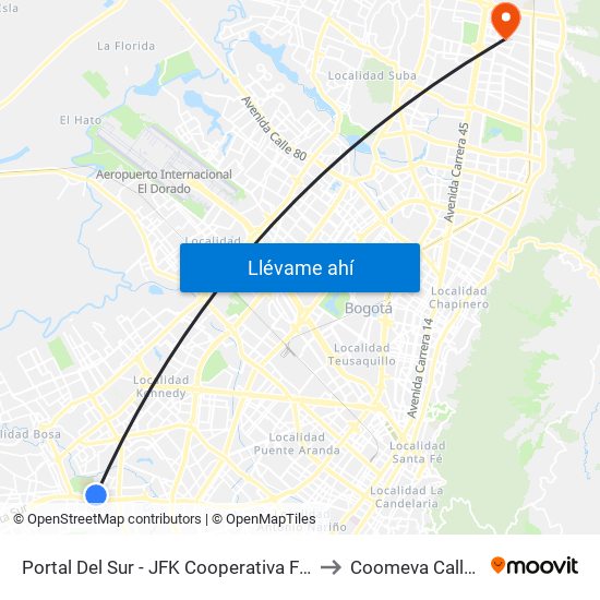 Portal Del Sur - JFK Cooperativa Financiera to Coomeva Calle 161 map