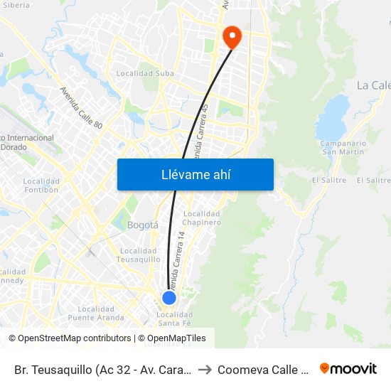 Br. Teusaquillo (Ac 32 - Av. Caracas) to Coomeva Calle 161 map