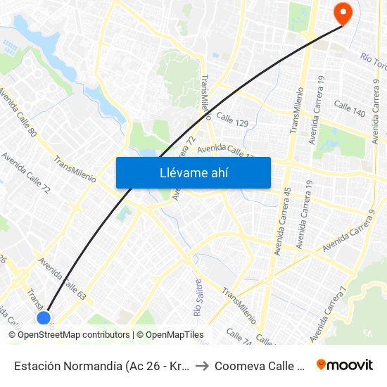Estación Normandía (Ac 26 - Kr 74) to Coomeva Calle 161 map
