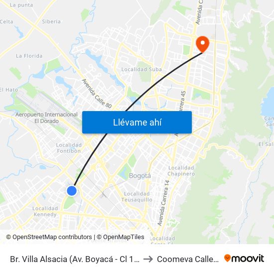 Br. Villa Alsacia (Av. Boyacá - Cl 12a) (A) to Coomeva Calle 161 map