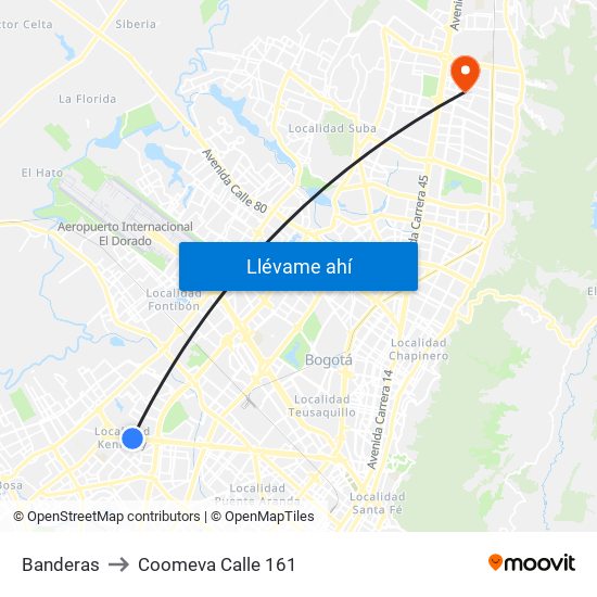 Banderas to Coomeva Calle 161 map