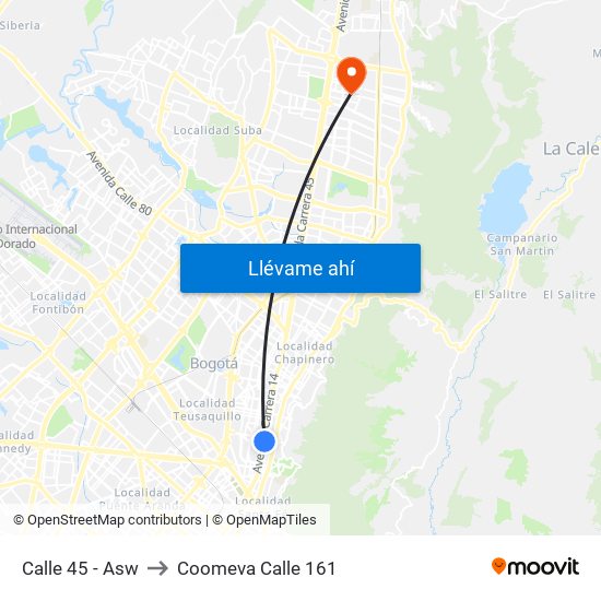 Calle 45 - Asw to Coomeva Calle 161 map