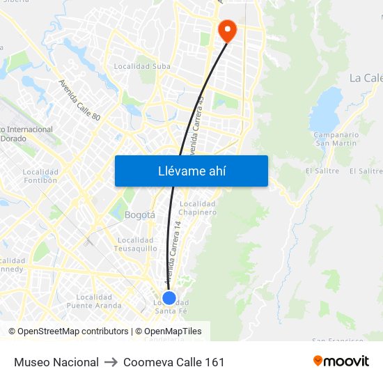 Museo Nacional to Coomeva Calle 161 map