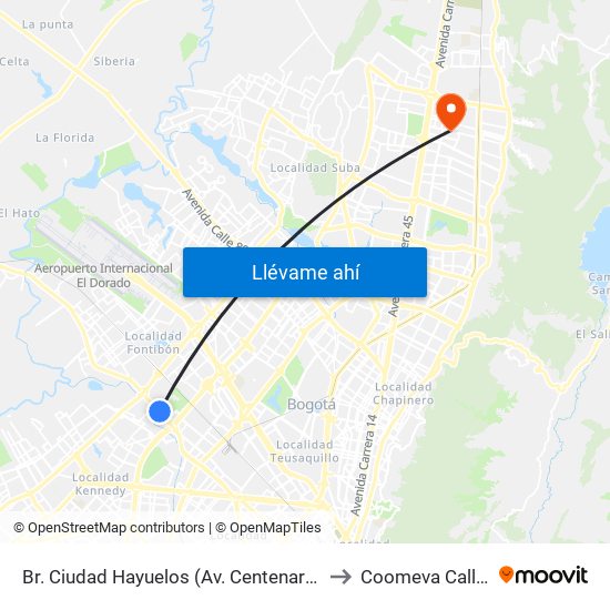 Br. Ciudad Hayuelos (Av. Centenario - Kr 78g) to Coomeva Calle 161 map