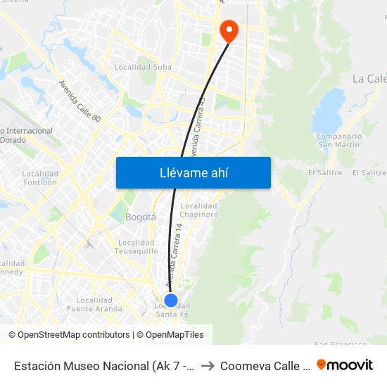 Estación Museo Nacional (Ak 7 - Cl 29) to Coomeva Calle 161 map