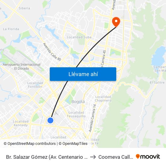 Br. Salazar Gómez (Av. Centenario - Kr 65) (A) to Coomeva Calle 161 map