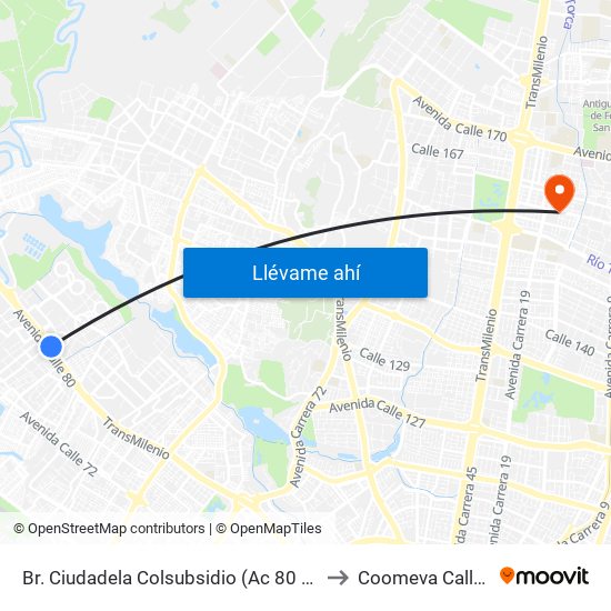 Br. Ciudadela Colsubsidio (Ac 80 - Kr 112a) to Coomeva Calle 161 map