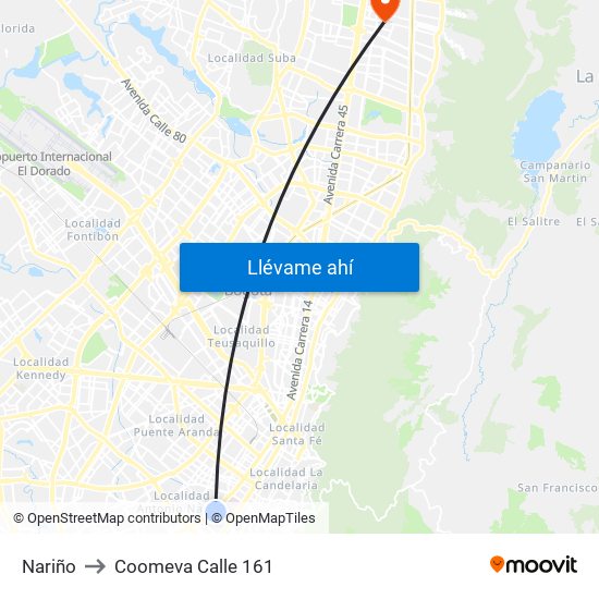Nariño to Coomeva Calle 161 map