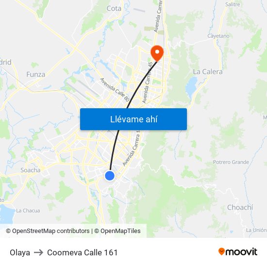 Olaya to Coomeva Calle 161 map